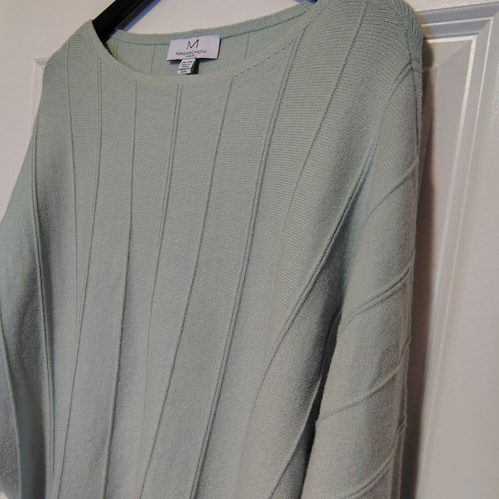 Magaschoni Sweater Sea Green Ribbed Knit Top Supersoft Preppy Cozy Women's 2X